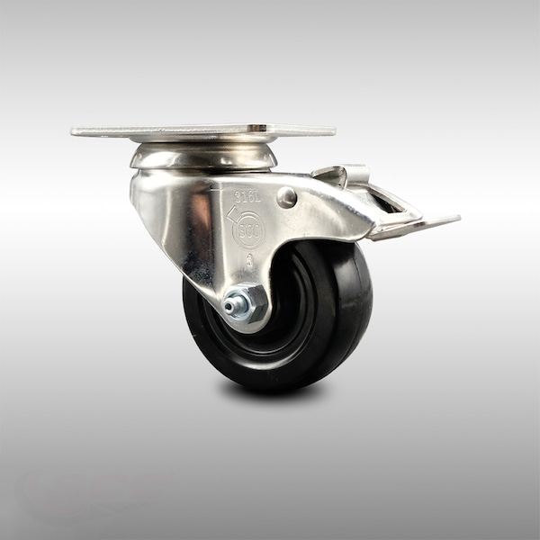 3 Inch 316SS Soft Rubber Wheel Swivel Top Plate Caster with Total Lock Brake SCC